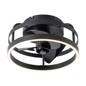 C Cattleya 12 in. Black Low Profile Color Changing LED Flush Mount with Remote and APP Smart Control Indoor Ceiling Fan with Dimmable Lighting - 1 of 4