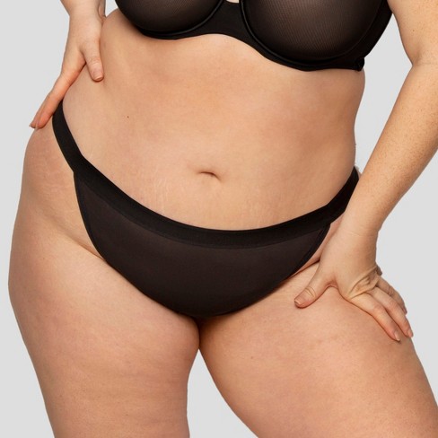 Curvy Couture Women's Plus Size Sheer Mesh String Bikini Panty Black Hue L  : Target