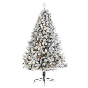 Nearly Natural 7' Flocked West Virginia Fir Prelit LED Artificial Christmas Tree - 1 of 1