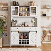 72" Farmhouse Bar Cabinet w/ Sliding Barn Door - Rustic LED-Backlit Coffee/Wine Buffet w/ 2-Drawer/8-Shelf Hutch - 3 of 4