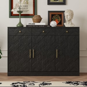 FUFU&GAGA Black Sideboard Storage Cabinet Buffet with Geometric Doors & Gold Accents - Multi - Room Storage for Living/Dining Spaces - 1 of 4