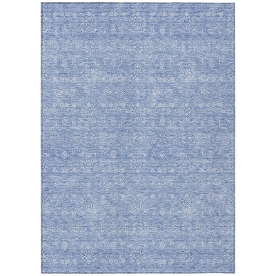 Sky Blue And Ivory Floral Washable Indoor Outdoor Area Rug