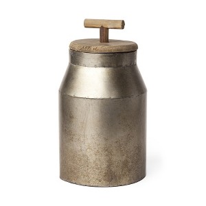 HomeRoots 14" Silver Metal Decorative Canister - 1 of 4