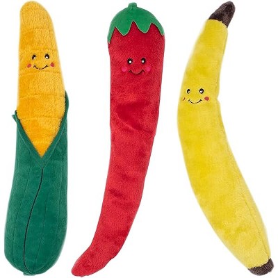 ZippyPaws Jigglerz - Dog Squeaky Toys, Cute Stuffed Puppy Toy, Pet Products, Gift for All Breeds - Corn, Pepper, & Banana