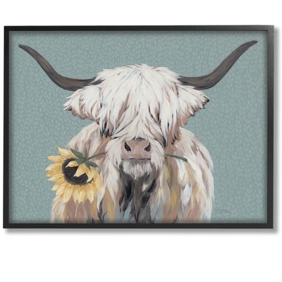 Stupell Industries Highland Cattle Biting Sunflower Bloom Framed Giclee Art