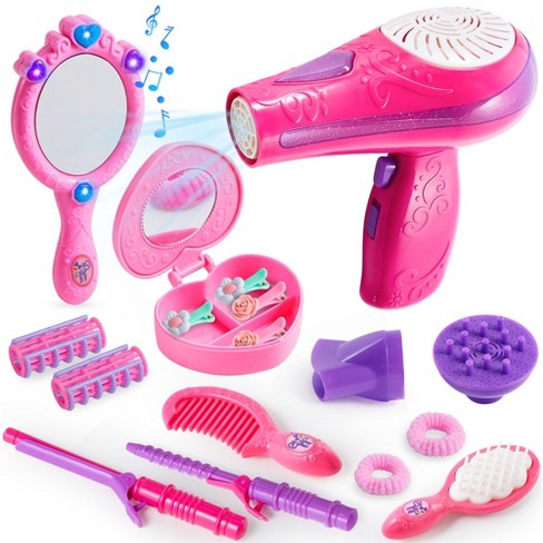 Kids Make Up Kit, Pretend Play Make Up Case and Cosmetic Set, Girls Pretend  Play Hair Styling Set Including Hair Dryer Comb Curler Scissors Mirror kit