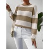Women's Striped Knit Pullover Sweater Casual Color Block Crewneck Long Sleeve Top - 4 of 4