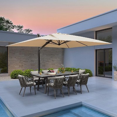 PURPLE LEAF Rectangle Patio Umbrella with Base Large Cantilever Outdoor Offset Umbrella with 360-degree Rotation for Garden Deck Backyard Pool