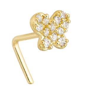 Jewelry Avalanche 20G 14K Yellow Gold Pave Set CZ Butterfly L-Shape Nose Ring Stud - 1 of 4