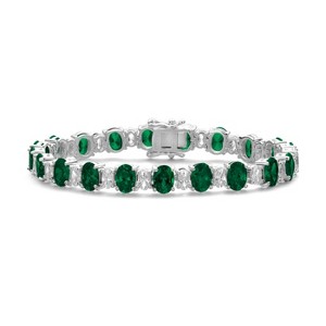 Guili Sterling Silver Tennis Bracelet with Oval CZ in White, Pink, Blue, or Green—A Dazzling Statement for Any Elegant Occasion. - 1 of 4