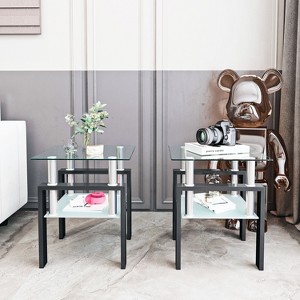 NicBex Modern Tempered Glass Square Coffee Table with Storage Shelf,Side Table with Metal Legs,Center Table for Living Room - 1 of 4
