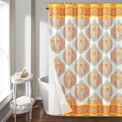 orange and grey shower curtain