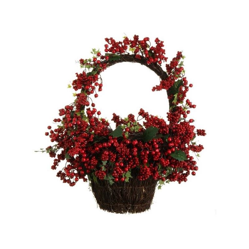Raz Imports 22" Country Rustic Red Rosehip Berries and Vines Decorative Christmas Wall Basket, 1 of 2