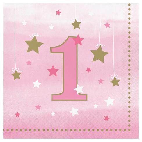 16ct One Little Star Girl 1st Birthday Napkins Target