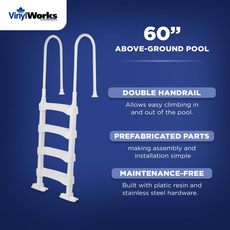 Vinyl Works SLD2 Heavy Duty Resin Pool Step Ladder with Ergonomic Aluminum Handrails for 60 Inch Above Ground or In Ground Swimming Pools, White, 2 of 7