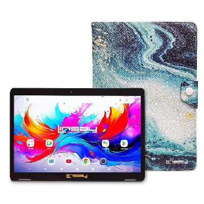 LINSAY 10.1"Octa Core  256GB Storage Android 15 Tablet with Ocean Marble Case