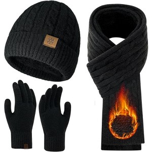 ZUPPAD Womens Winter Beanie Hat Scarf Gloves Set, Knit Touch Screen Gloves Long Scarf Skull Caps Fleece Lined Winter Gift Hat and Glove Sets - 1 of 4
