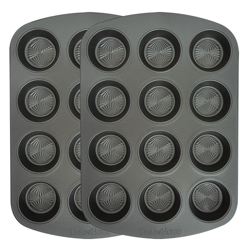 Taste of Home® 12-Cup Non-Stick Metal Muffin Pan, Set of 2, Ash Gray, 1 of 10