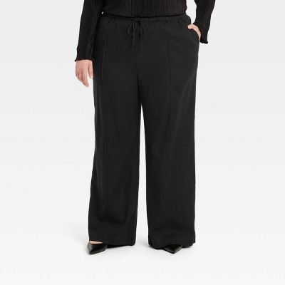 Women's High-Rise Wide Leg Linen Pull-On Pants - A New Day™ Black XS