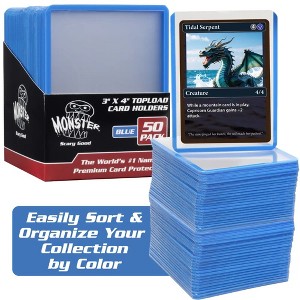 Monster Top Loaders for Trading Cards - 50, 3x4" Clear Hard Plastic Protector w Blue Border- Compatible w Yugioh, Sports & More - 1 of 4