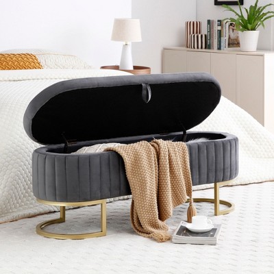 NicBex Oval Velvet Storage Ottoman Bench,Upholstered Storage Ottoman with Metal Golden Legs,Modern Storage Bench for Living Room,Bedroom