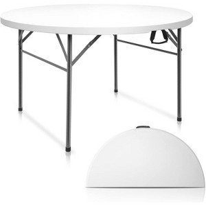 VINGLI 48" Round Bi-Folding Commercial Table, Portable Plastic Dining Card Table for Outdoor Parties, Restaurants, Cafes and Commercial Events, White - 1 of 4