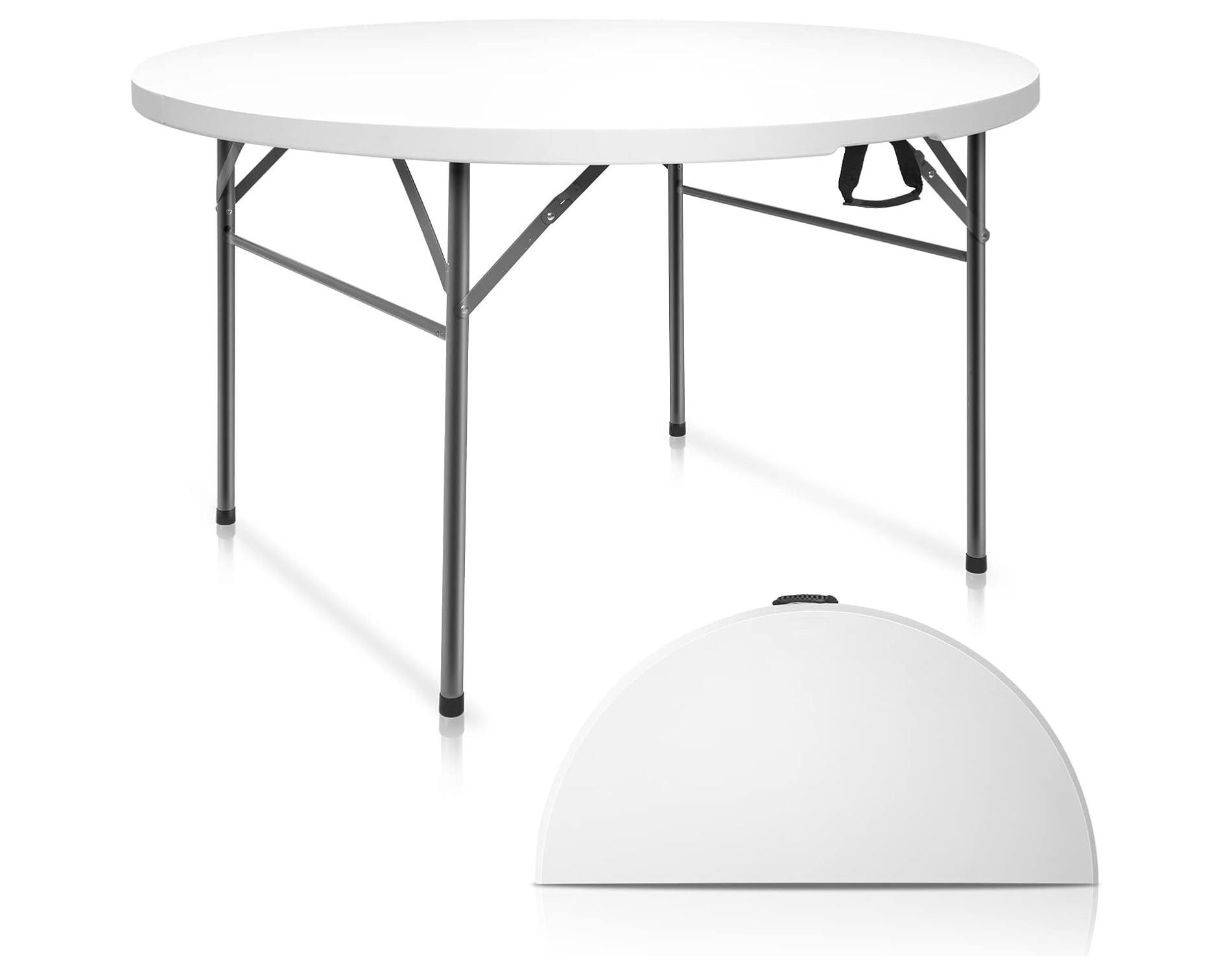 VINGLI 48" Round Bi-Folding Commercial Table, Portable Plastic Dining Card Table for Outdoor Parties, Restaurants, Cafes and Commercial Events, White