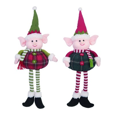 Transpac Fabric 16 in. Multicolor Christmas Plush Elf Shelf Sitter Set of 2