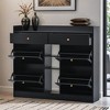 Modern Tipping Bucket Shoe Cabinet with 4 Flip Drawers, Multifunctional 2-Tier Shoe Storage Organizer with Drawers - Leovsnove - 2 of 4
