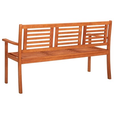 Eucalyptus Wood Medium Tone Outdoor Patio Bench with Backrest