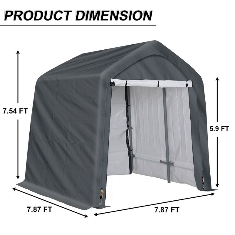 Aoodor 6 X 6 FT Heavy Duty Storage Shelter, Portable Shed Carport with Roll-up Zipper Door ,Waterproof and UV Resistant, 4 of 9