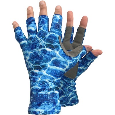 thumbnail image 2 of Sun Checkers UV Blocking Half Finger Gloves – Nylon + Lycra – Size S – Gold/Tan – Made In USA 2 of 5