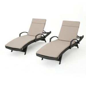 GDFStudio Olivia Gray Rattan Armed Adjustable Chaise Lounges with Cushion(Set of 2) - 1 of 4
