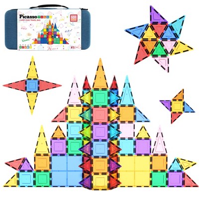 PICASSO-TILES 101 PC Magnetic Tiles, Magnetic Building Blocks for Kids, Magnet for Kids 3+ w/ Large Carry Case