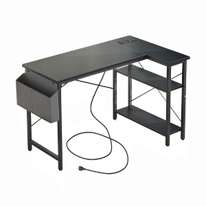 Itopfox L-Shaped Computer Desk with Power Outlets, Reversible Shelves, Gaming & Study Writing Table for Home Office, Bedroom, Living Room, Black - 1 of 4