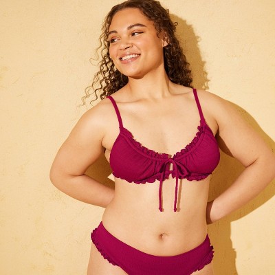 Wild Fable Women's Textured Center Tie Scrunch Bralette Bikini Top - Wild Fable™ Purple M — фото 4