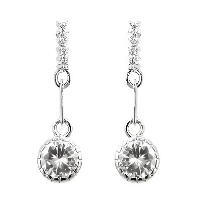 Slickblue Simple Wedding Drop Earrings for Women, Rhodium Plated with Clear Cubic Zirconia, Round Stones, Post Back