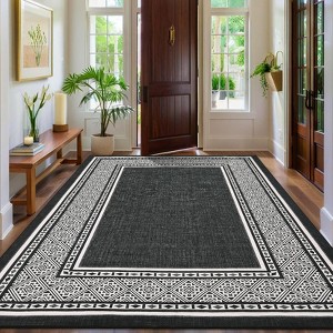 Modern Solid Area Rug Washable Living Room Rugs with Non Slip Backing Bordered Throw Carpet Foldable Neutral Floor Rugs - 1 of 4