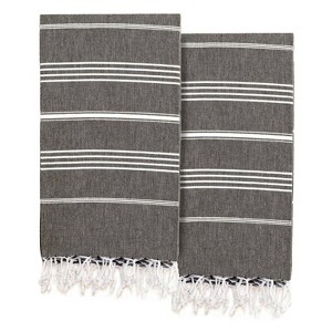 2pc Lucky Pestemal Beach Towel Black - Linum Home Textiles: Lightweight, Quick-Dry, 69x38 inches - 1 of 3
