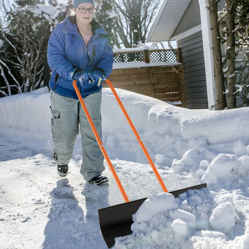 Costway 30" Snow Shovel Heavy-Duty Metal Adjustable Height Wheeled Snow Removal Pusher, 5 of 11