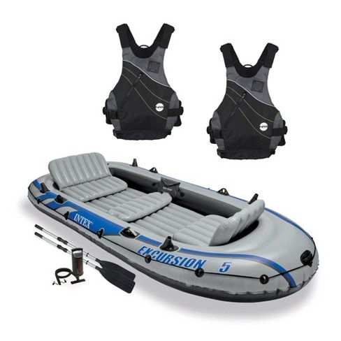 Intex 5 Person Fishing Boat Set w/2 Oars & Eight Speed Trolling Motor 