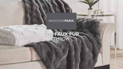 Gray Reversible Faux Fur Basketweave Throw Blanket