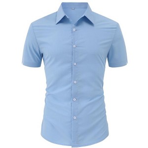 Men's Muscle Shirts Short Sleeve Button Up Shirt Slim Fit Dress Shirts - 1 of 4