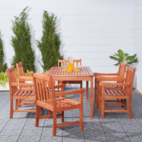 Vifah Malibu Eco Friendly 7 Piece Wood Outdoor Dining Set Brown