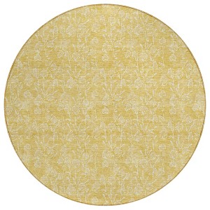 Gold And Ivory Floral Washable Indoor Outdoor Area Rug - 1 of 4
