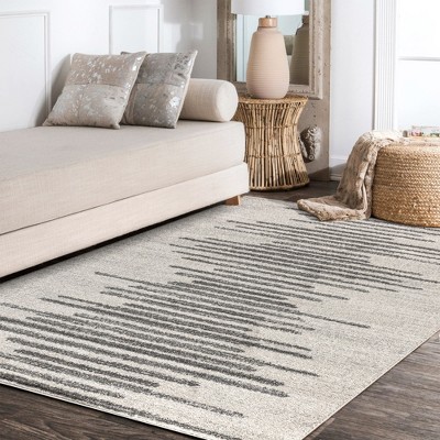 Aya 4' x 6' Gray and Ivory Striped Synthetic Area Rug