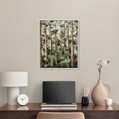 Wild Forest Green and Brown Canvas Landscape Print with White Frame