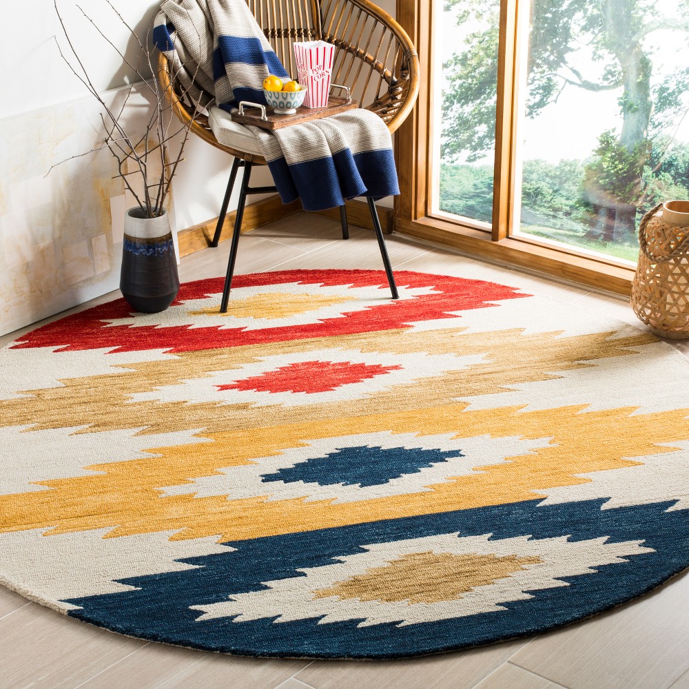7'x7' Round Holden Geometric Design Area Rug Ivory/Multi Round - Safavieh