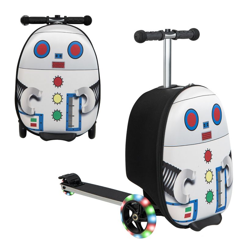 Costway 2-IN-1 Folding Ride on Suitcase Scooter with LED Wheels Brake System Kids toy Gifts, 1 of 11