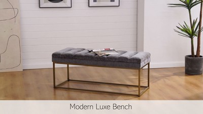 Cream Polyester Upholstered Bench with Brushed Gold Steel Base